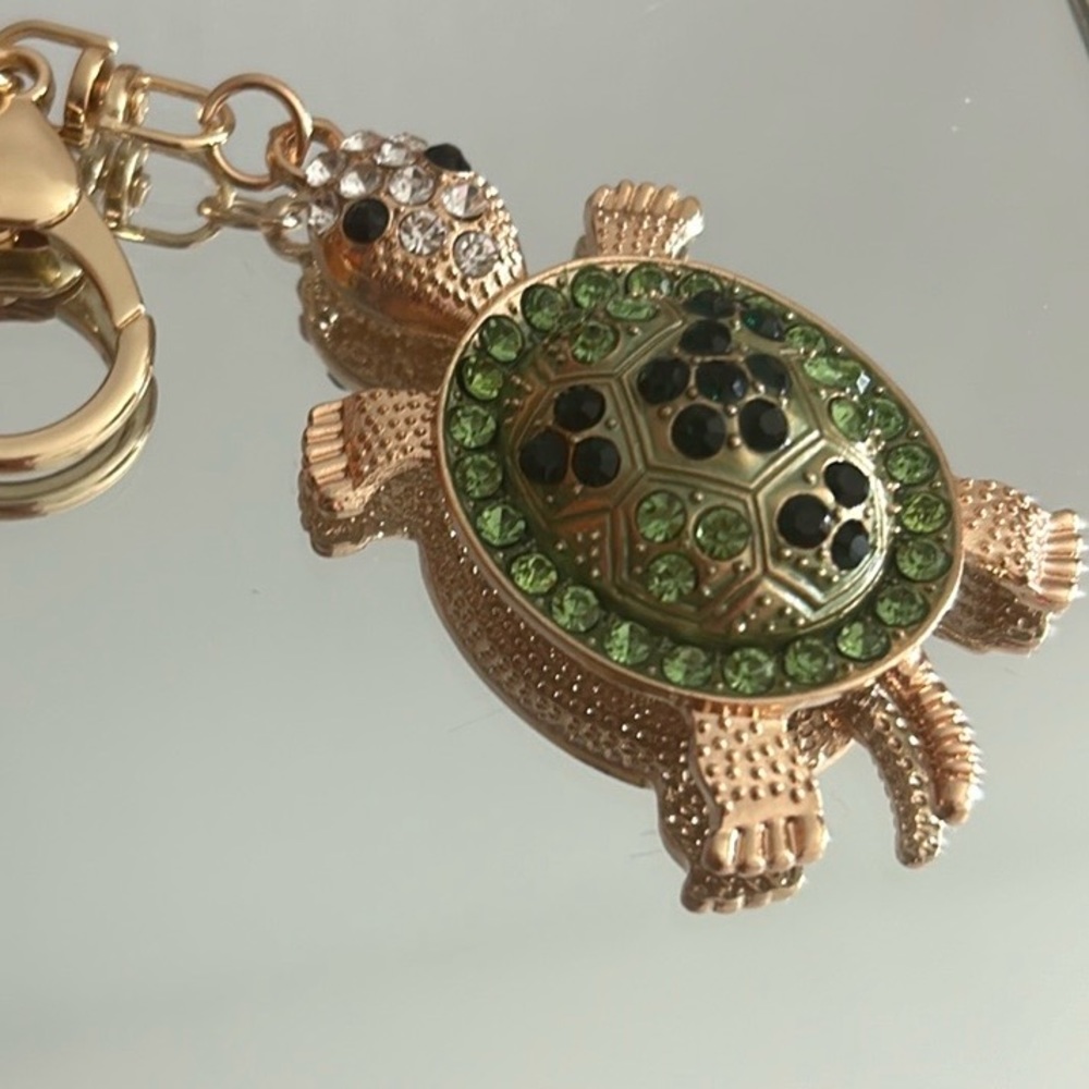 Green Sea Turtle Rhinestone Bag Charm Keychain